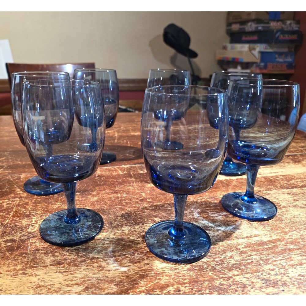 Gorham Crystal - Deep Blue Water Glass - Set of 7 - 6 3/8"